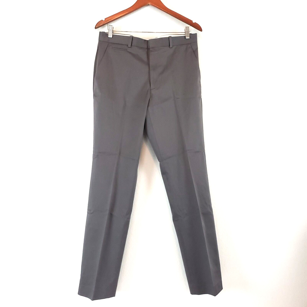 Perry Ellis Premium SIZE 32 X 32 Tailored Fit Gray Flat Front Cotton Pants Mens
